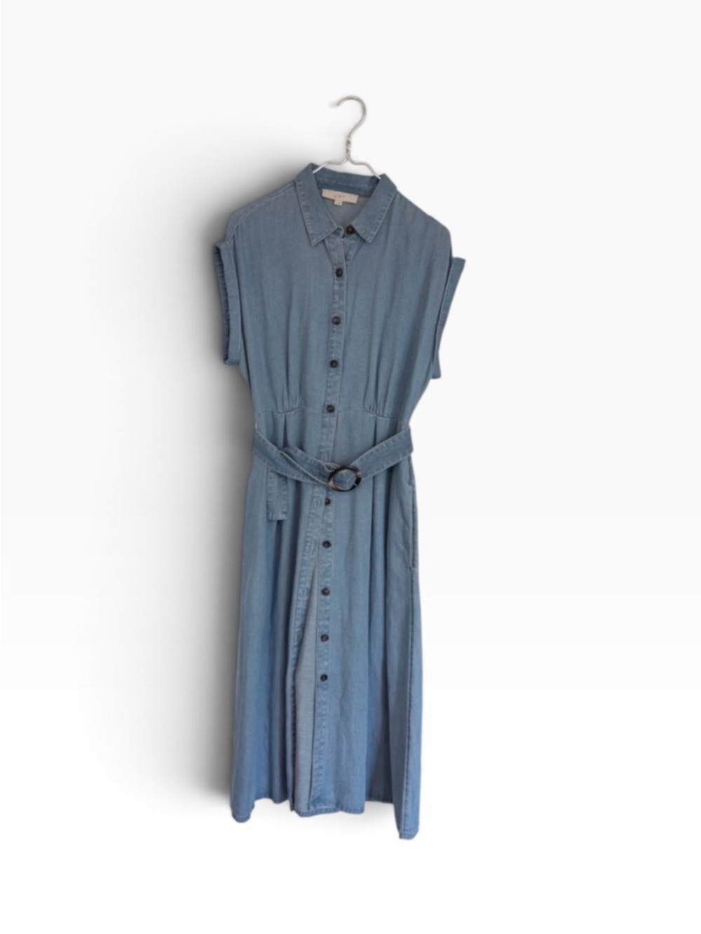LOFT Denim Maxi Shirt Dress with Waist Tie